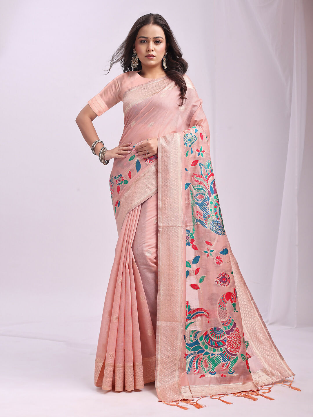 Shree Shyam Fashion Linen Cotton Peach Saree