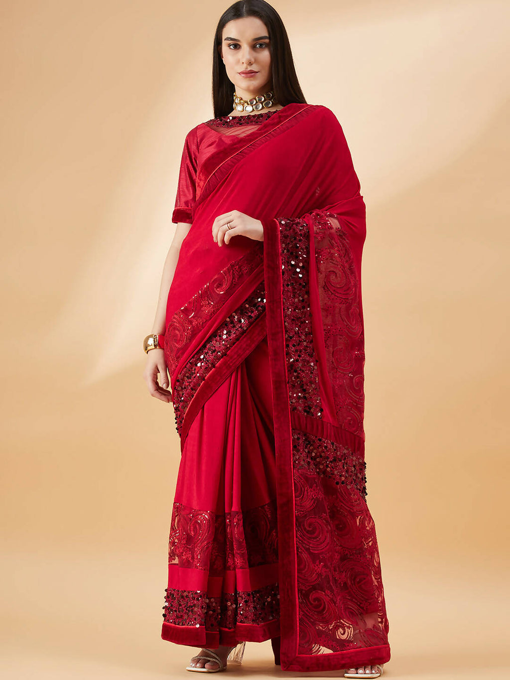 Mauve Lycra Resham And Sequins Embroidery Saree - Norita Hit Design