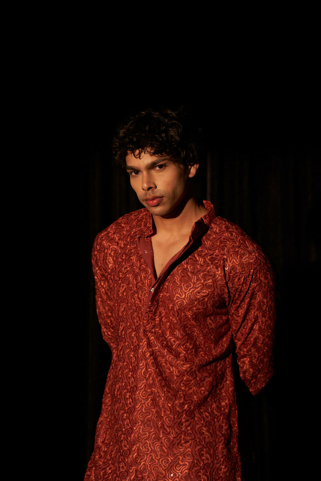 Berry Red Viscose Chikankari Embroidery Work Men's Kurta Set - Mahotsav