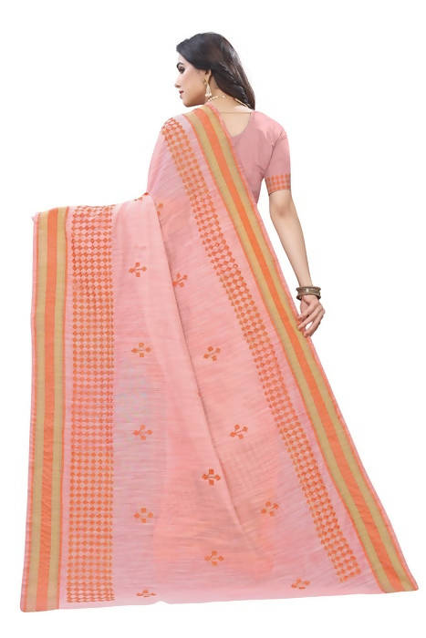 Vamika Embroidery Peach Chanderi Saree (MINI CHECKS PEACH)