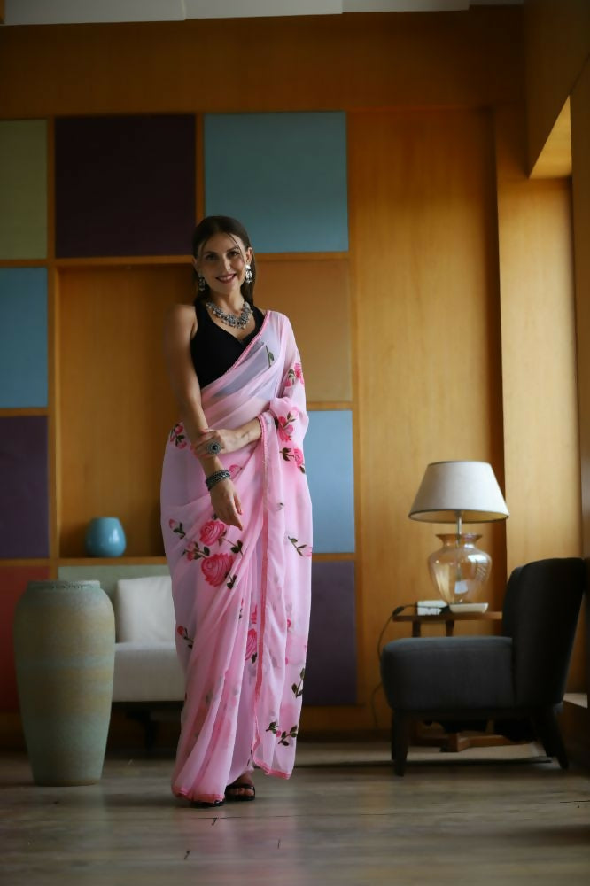 Vamsee Laxmi Pink Georgette Saree