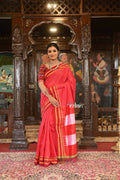 Very Much Indian Handloom Cotton Viscose Ilkal Saree Bright Red With Red Border