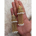 MS Fashion India Bridal Gold Color Jhumka And Hanging Chains With White Pearls Earrings