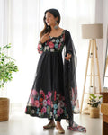 Joban Fashion Black Kurta Set Organza Sequin Embroidery Work