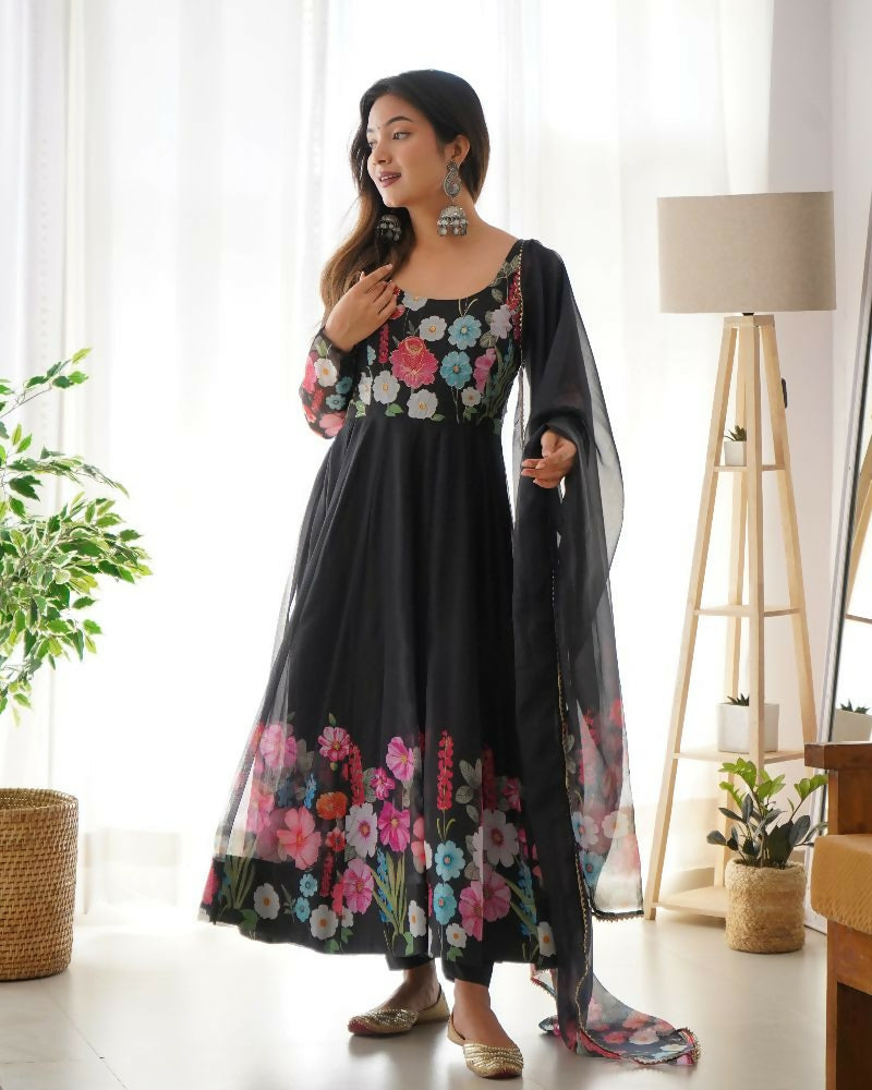 Joban Fashion Black Kurta Set Organza Sequin Embroidery Work