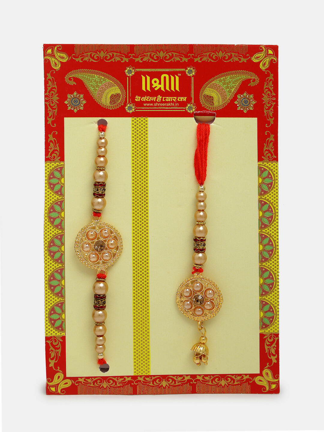 NVR Women & Men Set of 2 Gold-Toned Bhaiya Bhabi Rakhi With Roli Chawal & Chocolate