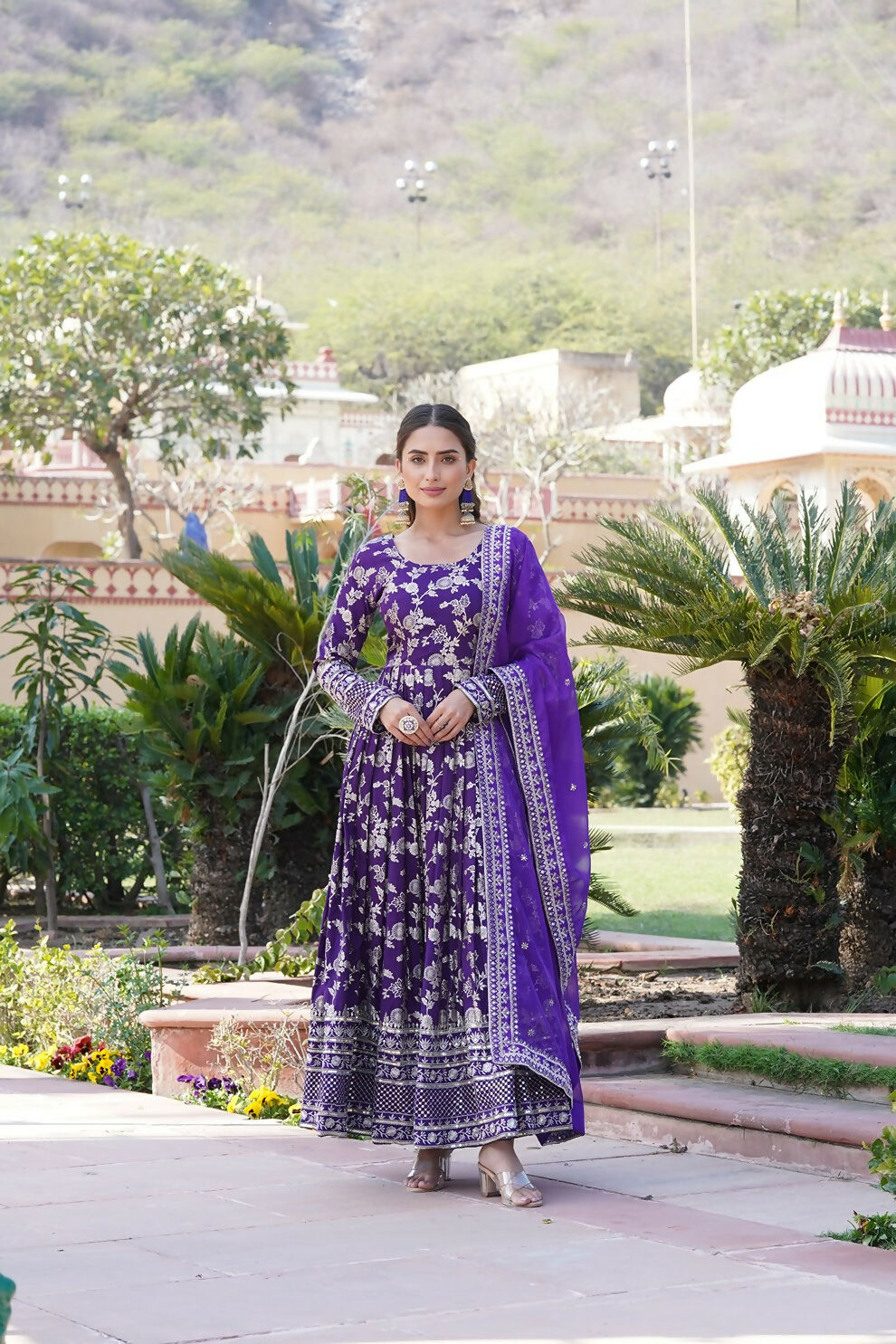 Joban Fashion Purple Viscose Jacquard Sequence Embroidery Work Kurta Set