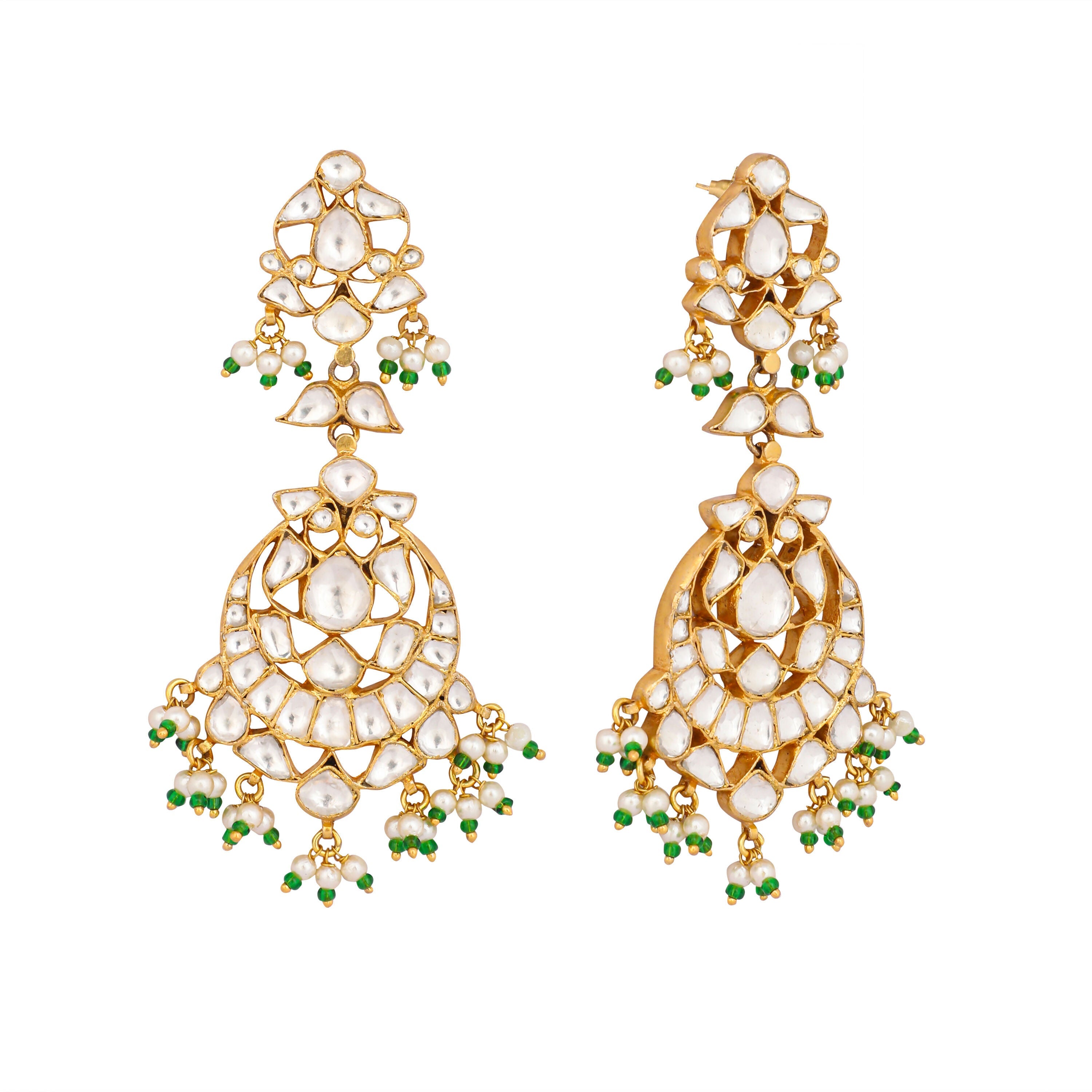 Nuyug 22K Gold Plated Chandbali Stone Drop Kundan Earrings