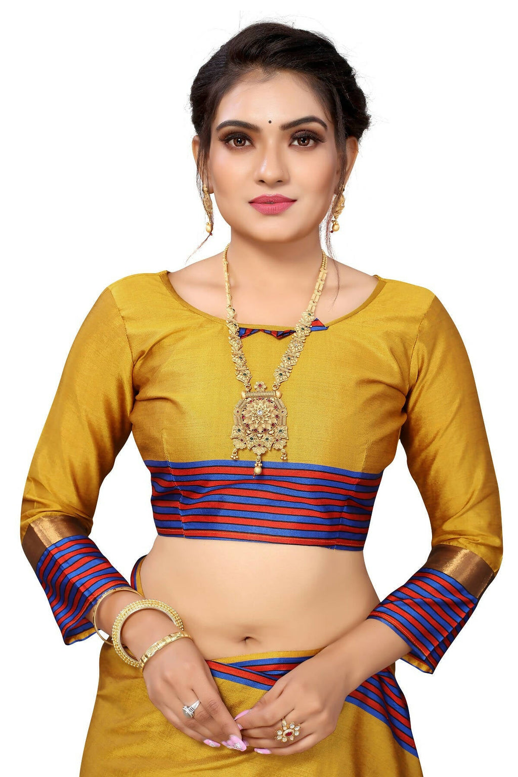 Vamika Ethnic Fire Mustard Cotton Silk Saree
