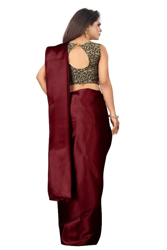 Vamika Maroon Satin Designer Saree (PAVITRA MAROON)