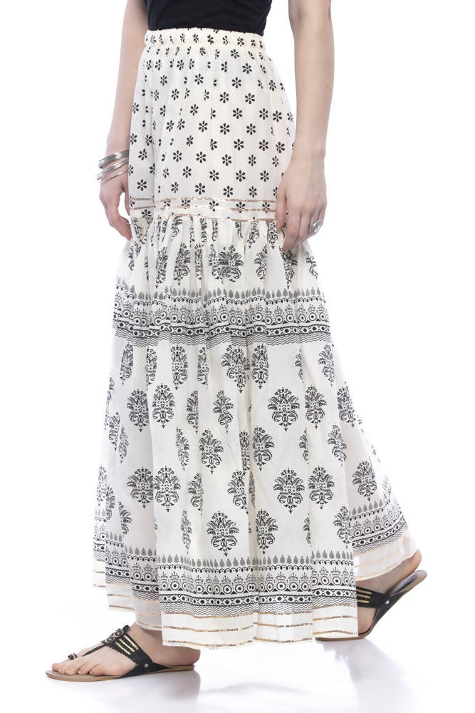 Mominos Fashion Cotton Block Print With Lace Work Off White Palazzo