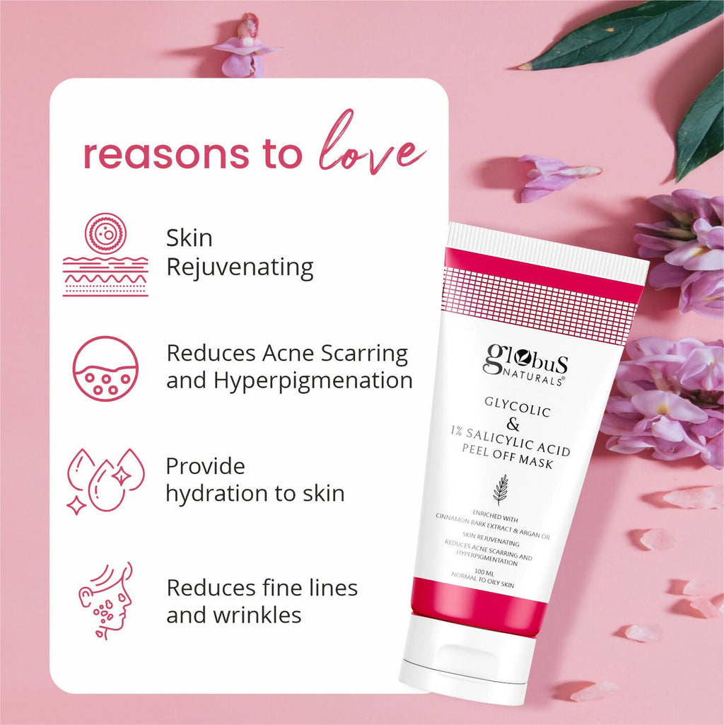 Globus Naturals Glycolic & 1% Salicylic Acid Anti Acne Peel Off Mask