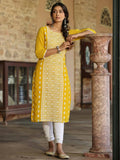 Juniper Women's Yellow Georgette Printed Kurta