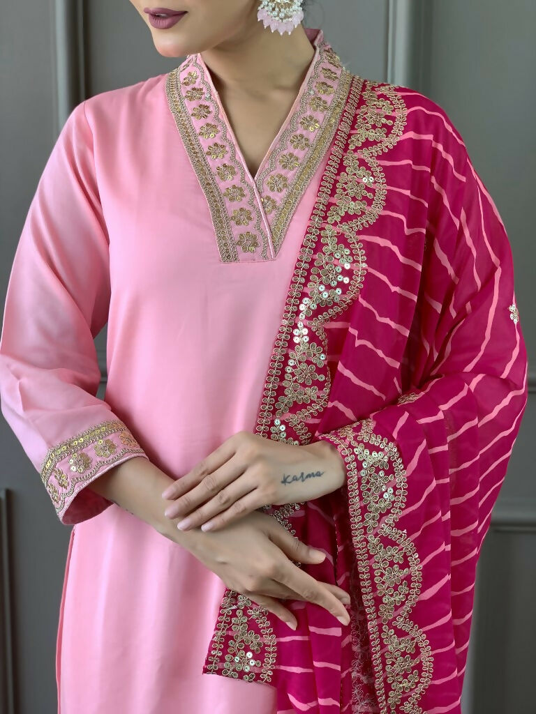 Partywear Designer Viscose Silk Blend Pink Stitched Suit With Dupatta - Tanisha