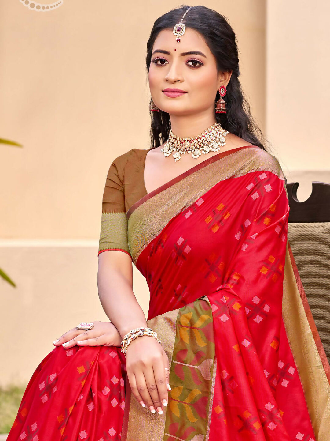 Shree Shyam Fashion Pochampalli Silk Red Saree