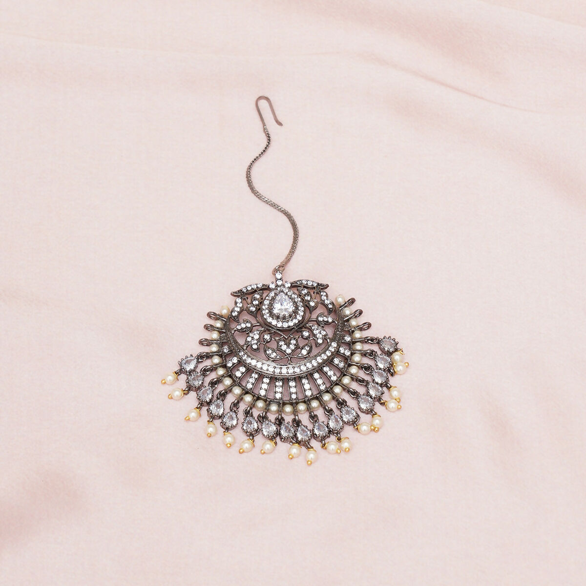 Oversized Diamond Maang Tikka- Ruby Raang