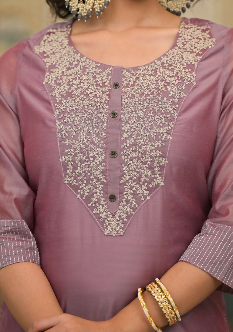 Partywear Designer Rose gold Cotton Silk Stitched Suit With Dupatta - Tanisha