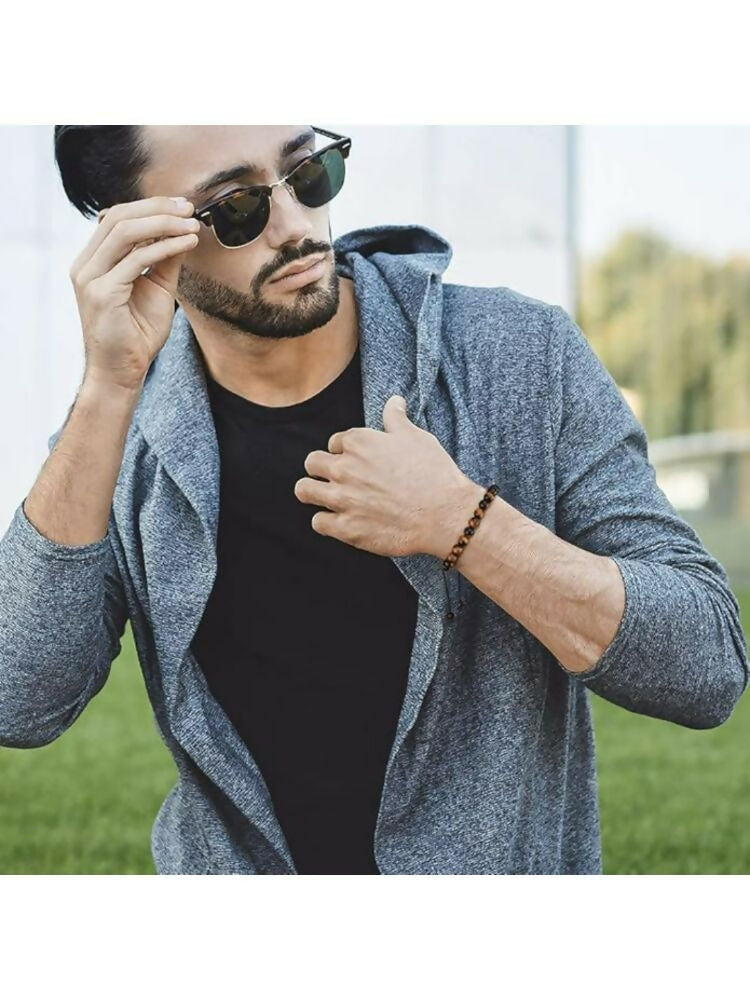 NVR Natural Tiger Eye Mens Adjustable Bracelet