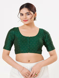 Joban Fashion 2T Bottle-Green Taffeta Silk Elbow Sleeveless Front Open Blouse