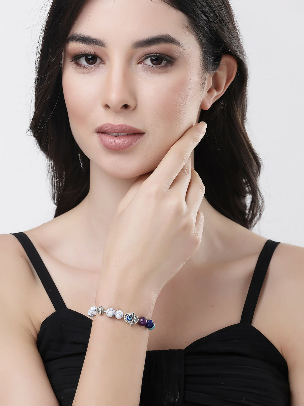 NVR Men & Women Multi Colour Marbel Crystal Elasticated Bracelet