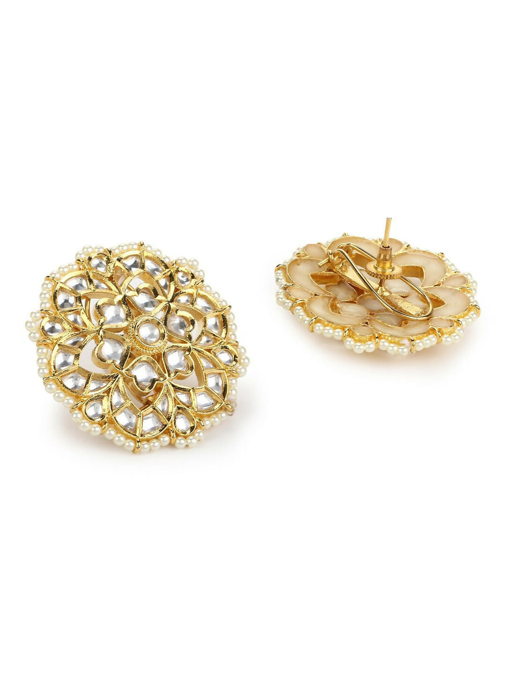 Oversized Round Kundan Studs- Ruby Raang