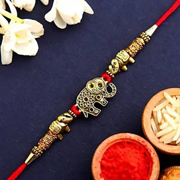 Ethnic Elephant Pearl Rakhi & Cashew Jar