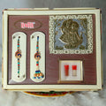 Indianvibez Exclusive Gift Pack Of Bhai Bhabhi Meenakari Desginer Rakhi With Roli & Krishna Silver Gold Plated Radha Krishna Foil