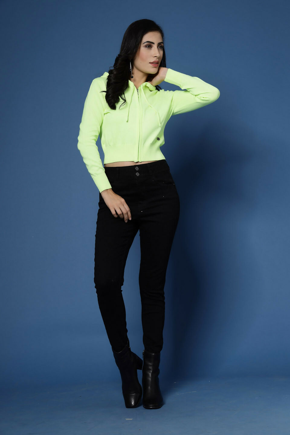 Women Winter Lime Green Cotton Cardigan - Wool Trees