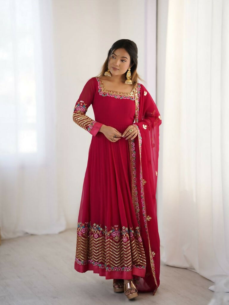 Teeya Creation Rani Color Heavy Georgette Wedding Wear Embroidery Work Long Gown