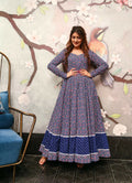 Jyoti Fashion Women's Navy Blue Heavy Digital Printed Cotton Silk Anarkali Dress