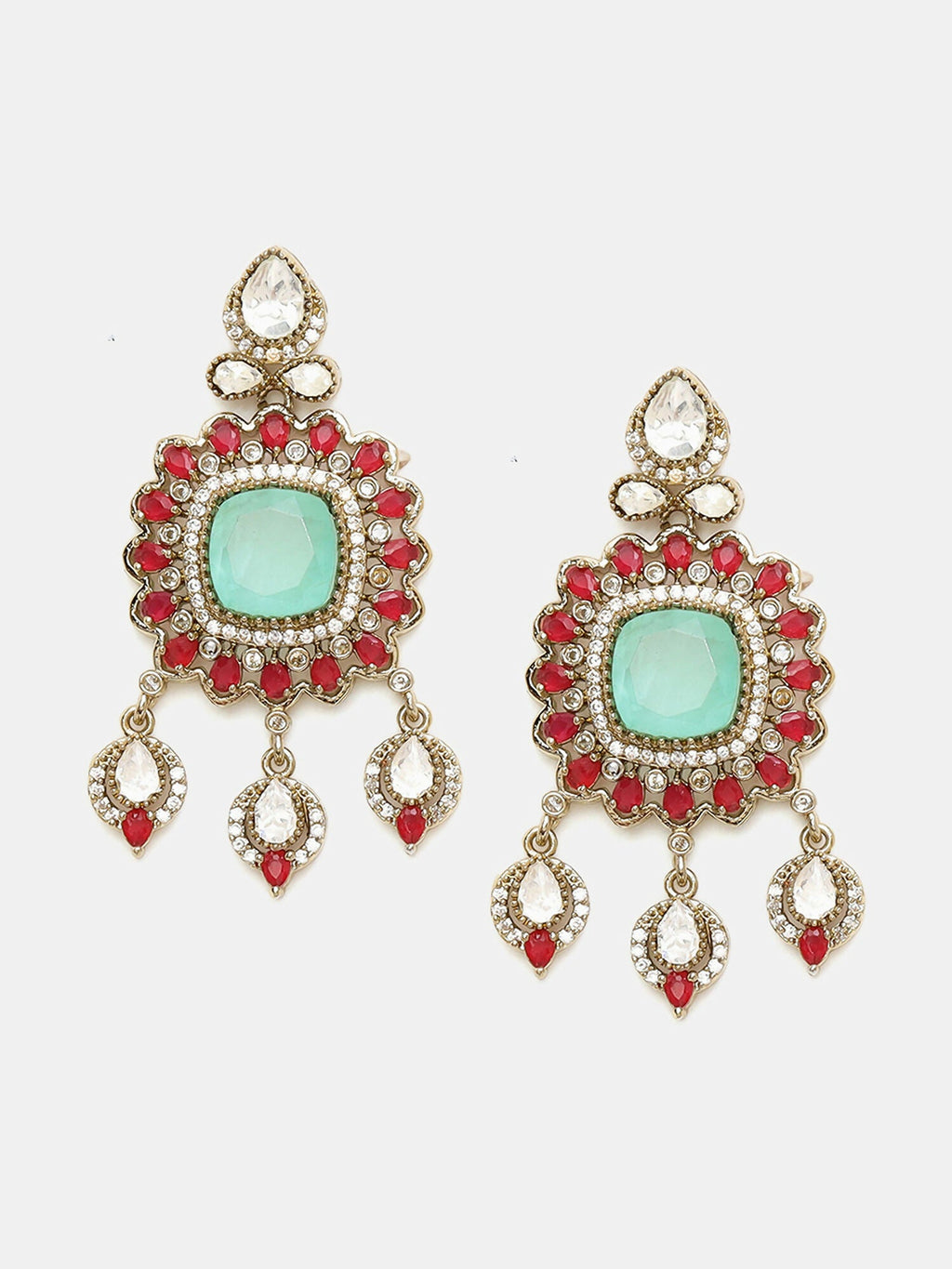Ruby Raang 22k Gold Polished Stonework Moissanite Choker With Earrings
