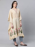 Ahalyaa Women Beige Pure Cotton Floral Printed Kaftan Kurta