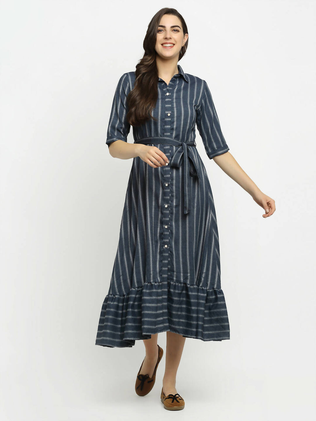 Rudra Bazaar Grey A-Line Striped Kurta