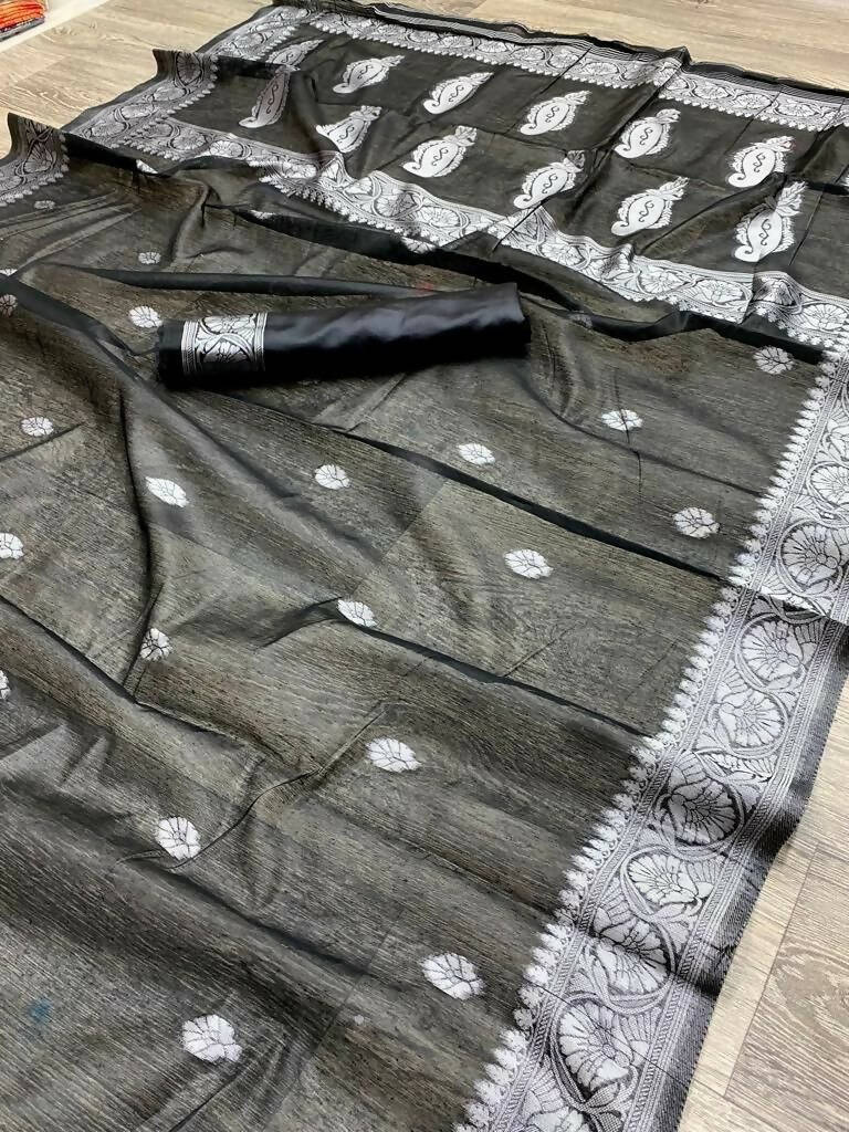 DEIANA'S Beautiful Designer Golden zari Soft Cotton Saree - Black