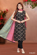 Joban Fashion Women Soft Silk Black Round Neck Emroidery Kurta Set