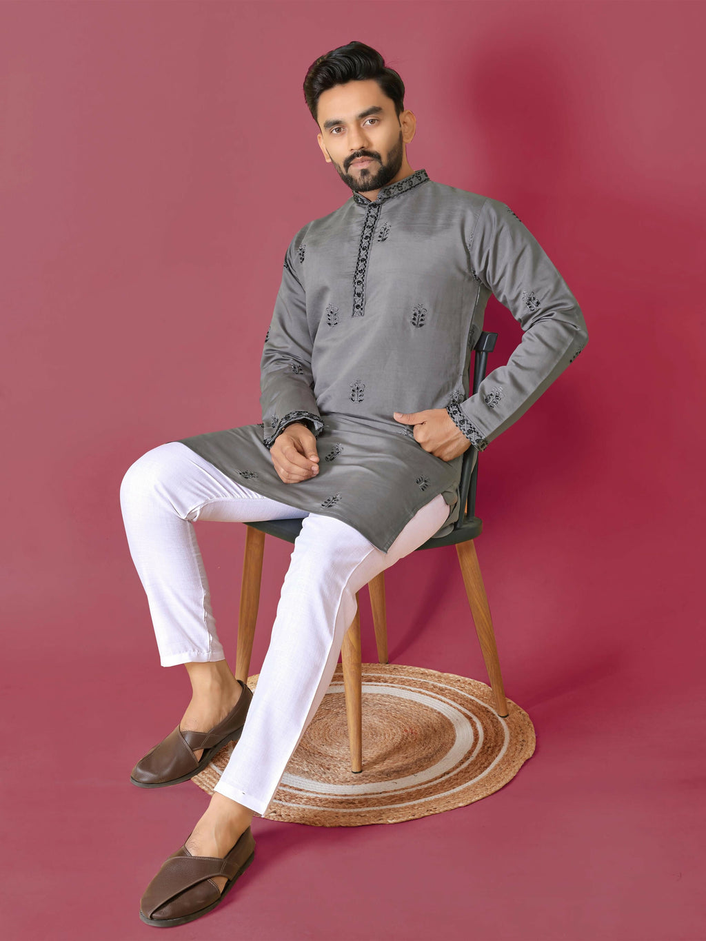 Grey Men's Kurta Set Indian Party Wear by Infinity Export