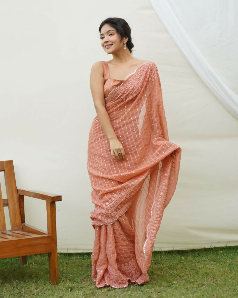 Vamsee Saraswati Orange Georgette Saree