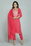 Alvano Beautiful Embroidery Print Straight Kurti with Pant and Dupatta set for Women and Girls Rayon