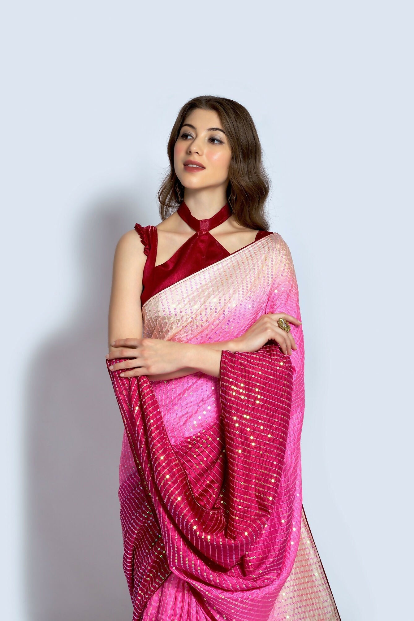 Vegaa Fashion Pink Vichitra Silk Embroidered Party Wear Saree