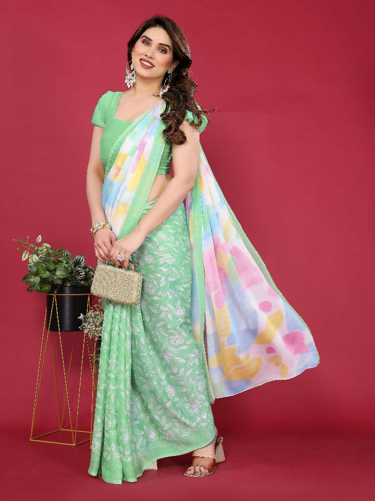 PR Fashion Pista Moss Chiffon Printed Saree