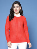 Women Pointelle Rust Acrylic Winter Sweater - Wool Trees