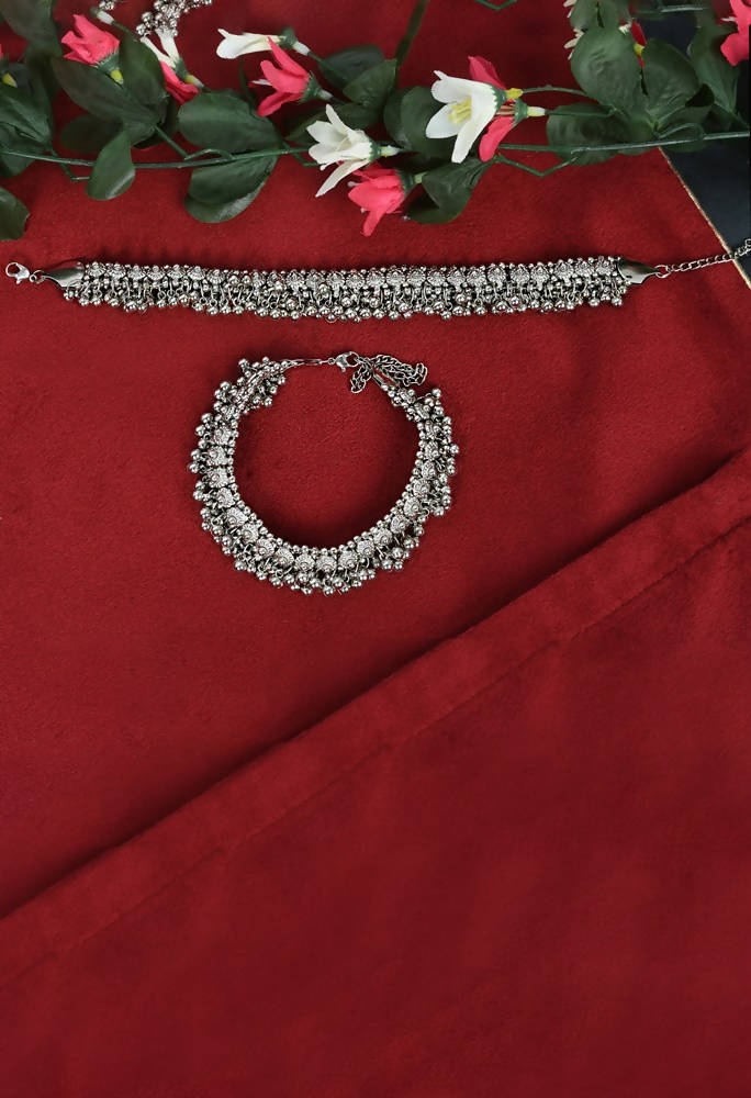 Mominos Fashion Kamal Johar Oxidised Heavy Silver Anklets