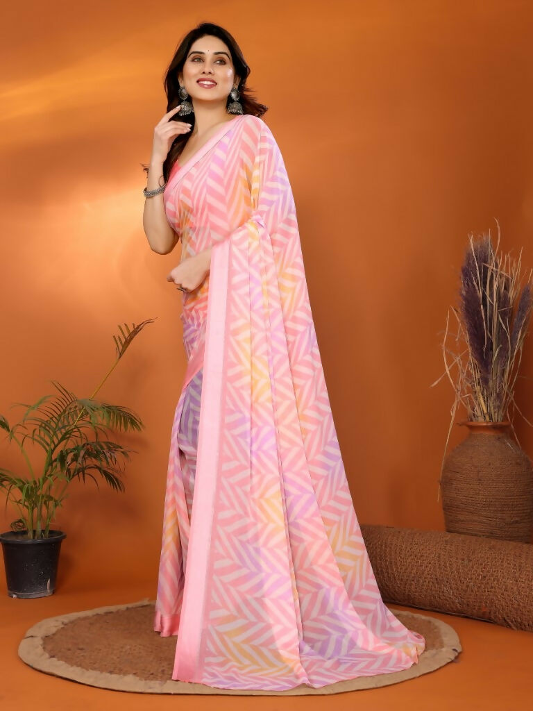 Partywear Designer Bright Moss Satin Patta Pink Fancy Saree - Durga