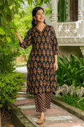 Aramya Straight Soft Cotton Floral Print Women's Kurta - Black