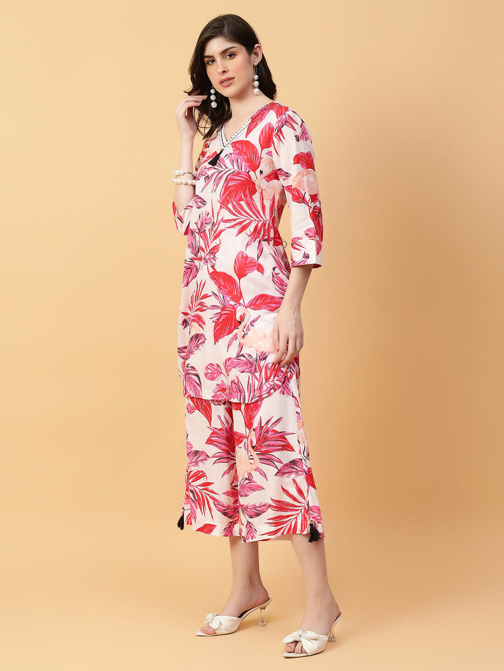 Joban Fashion Red Cotton Printed & Hand Work Co-ord Set