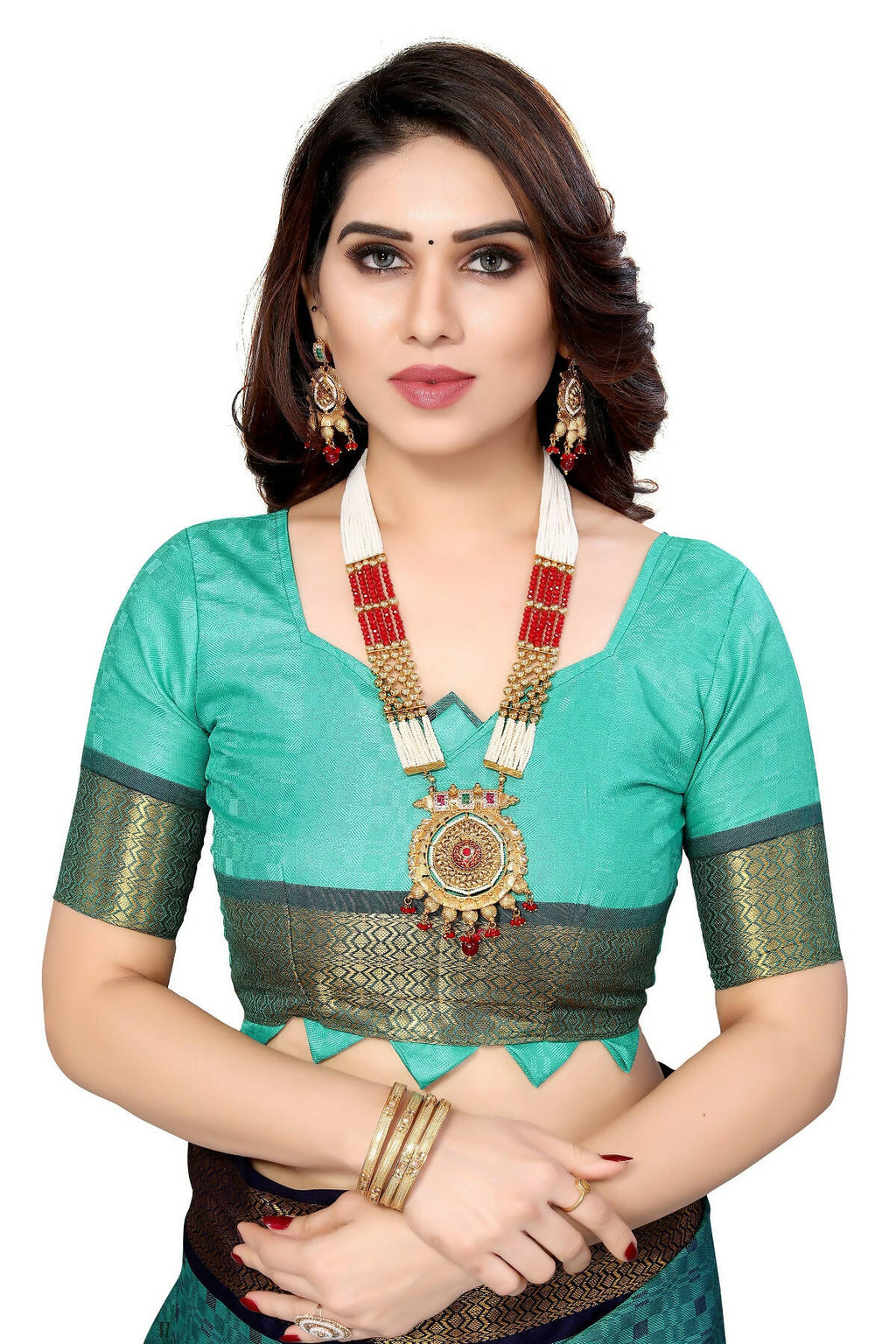Vamika Weaving Rama Green Cotton Silk Saree