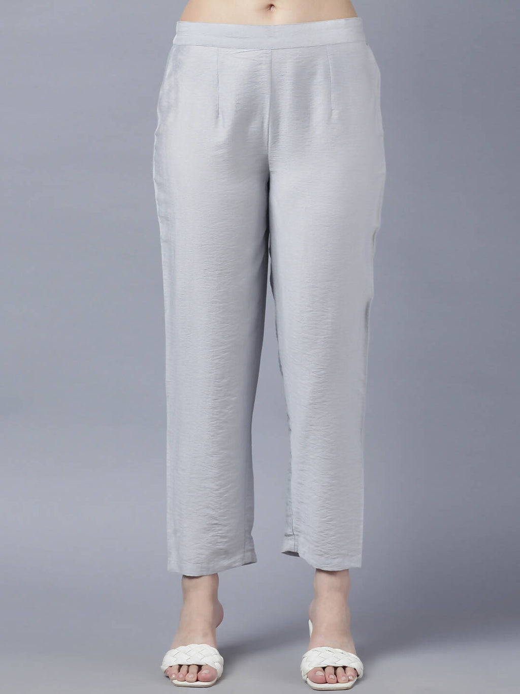Myshka Stylish Grey Viscose 3/4 Sleeve Women's Kurta Pant Set