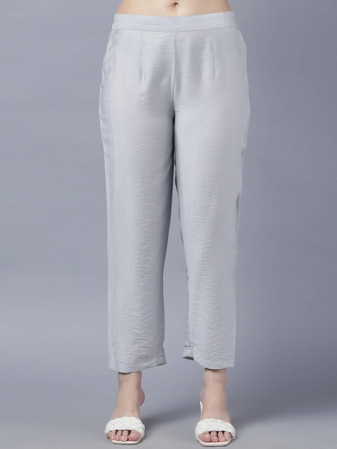 Myshka Stylish Grey Viscose 3/4 Sleeve Women's Kurta Pant Set