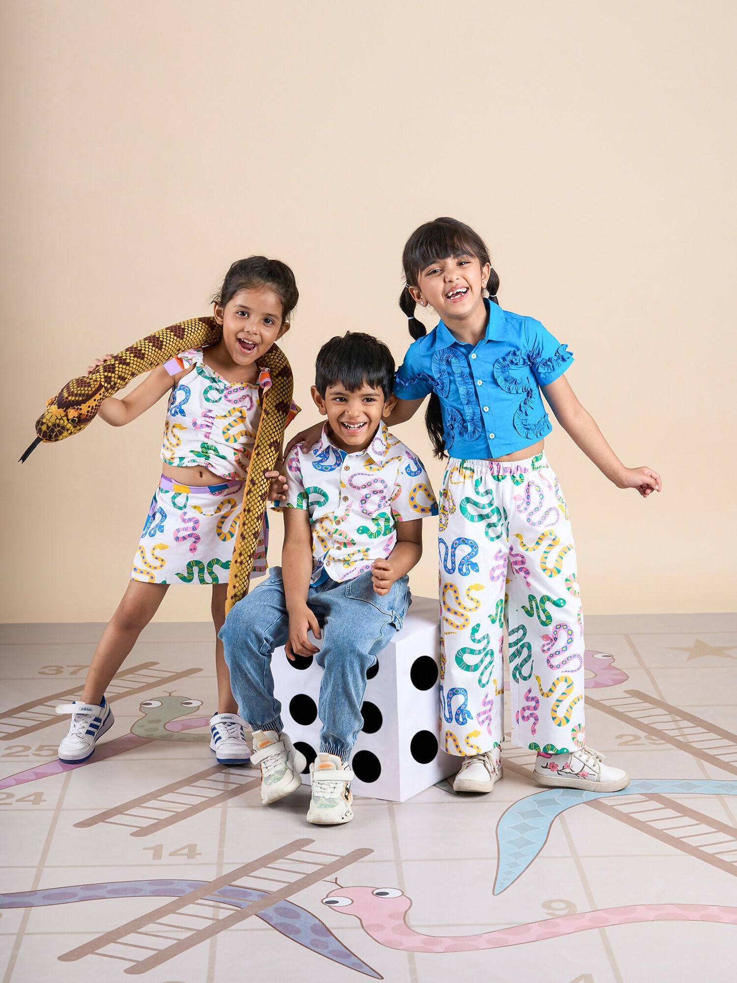Snakes and Ladders Girls Multi Color Snake Print Top and Shorts Set from Siblings Collection