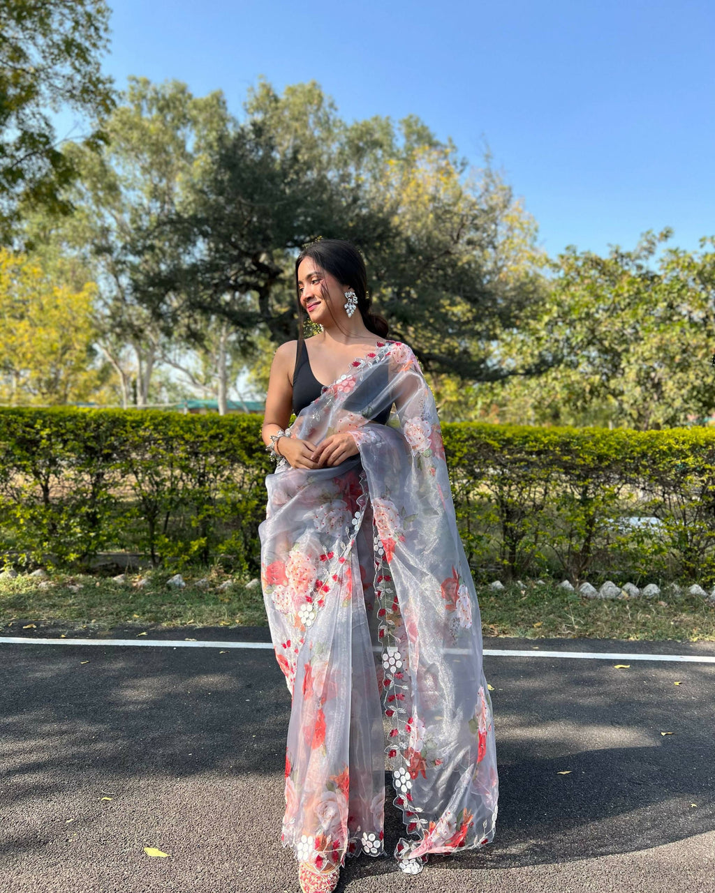 Vamsee Sia Grey Organza Saree